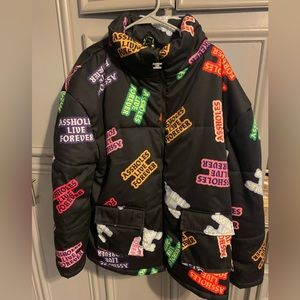 Assholes Live Forever heavyweight puffer coat